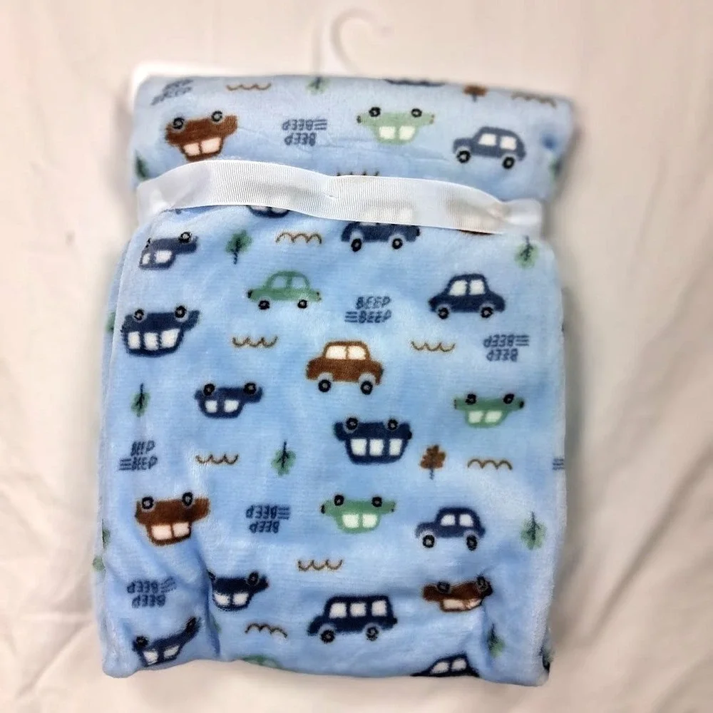 Duck Goose Blue‎ Car Beep Baby Blanket  Embroidered Boy Fleece Soft Lovey NWT